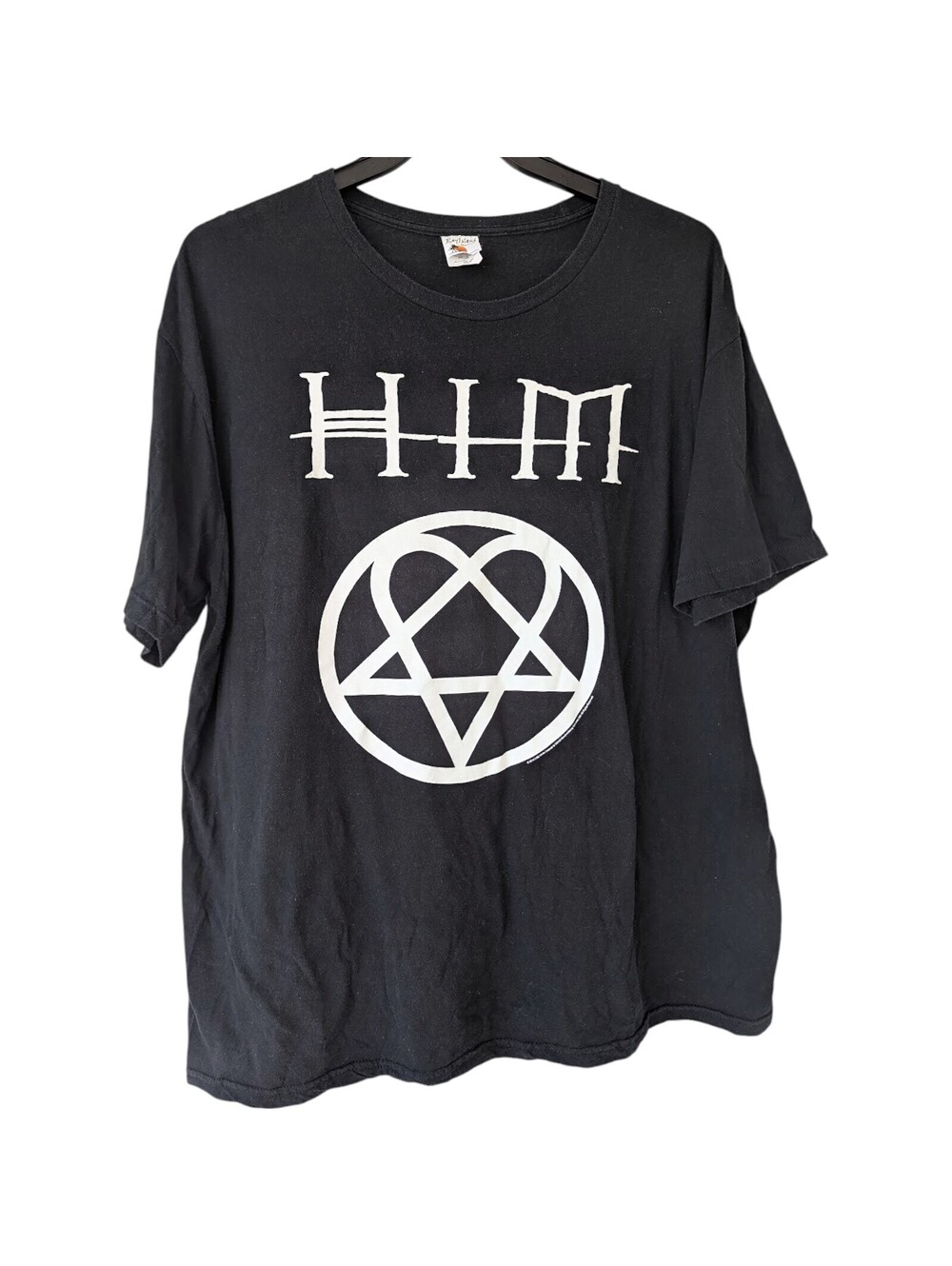 Vintage Y2K HIM Band T Shirt Mens 2XL Black Heartagram Love Metal Rock Tee 26x31